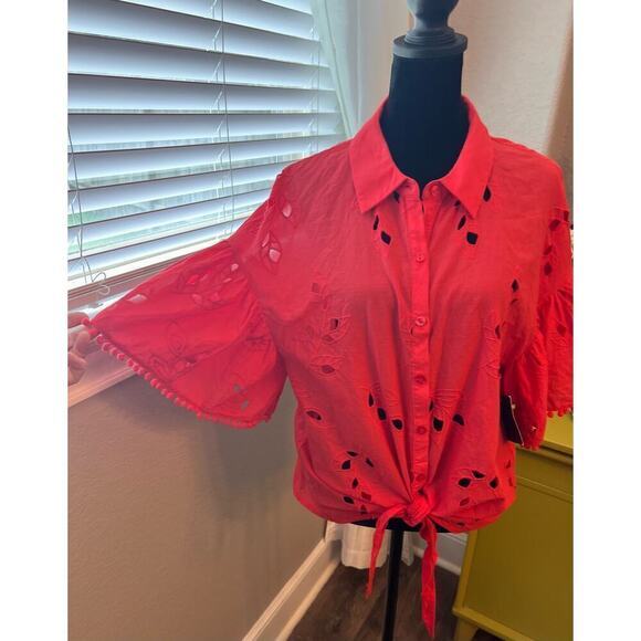 NWT Marc New York flutter sleeve coral button down voile blouse.‎ Sz M - Picture 1 of 9